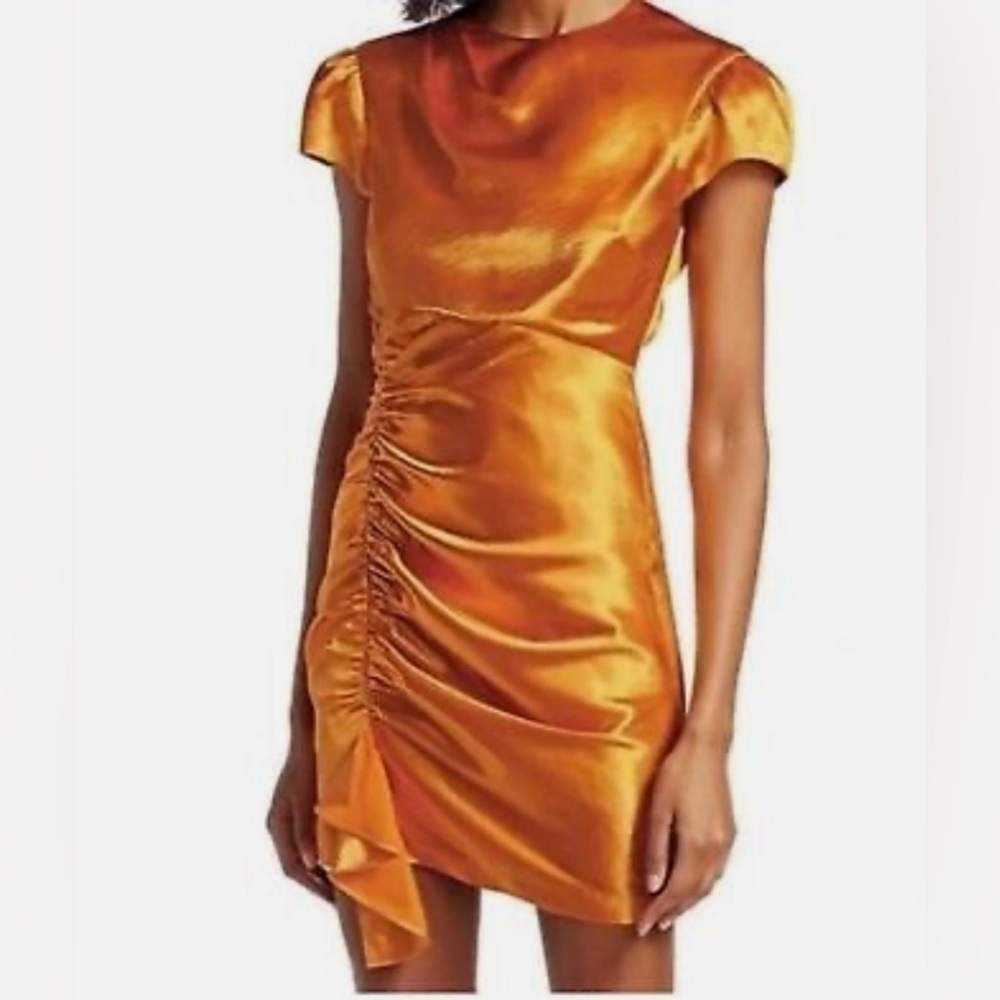 Cinq à Sept‎ Natalia Ruched Satin Mini Dress In Citrine size 0
